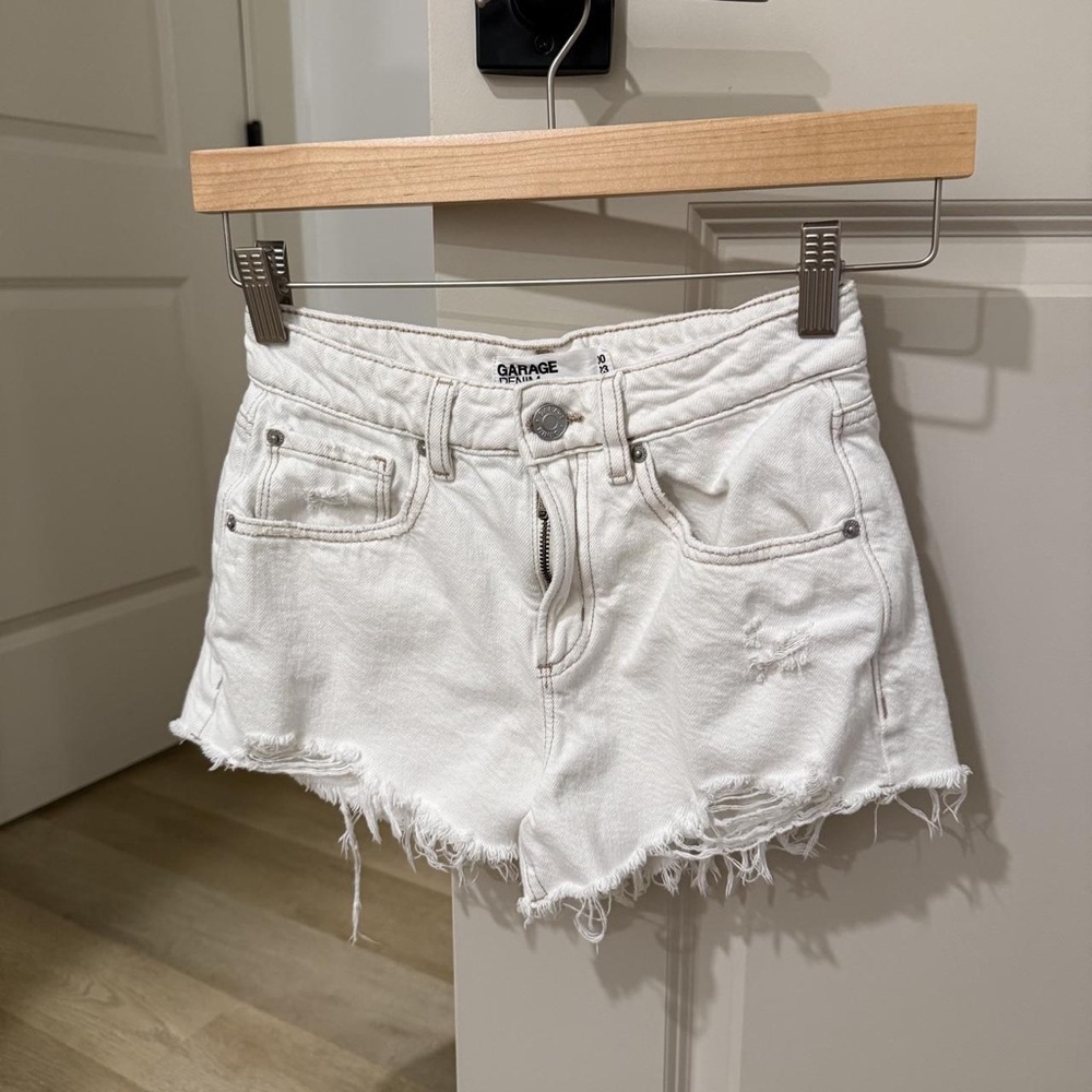 Garage White Frayed Denim Cutoff Shorts